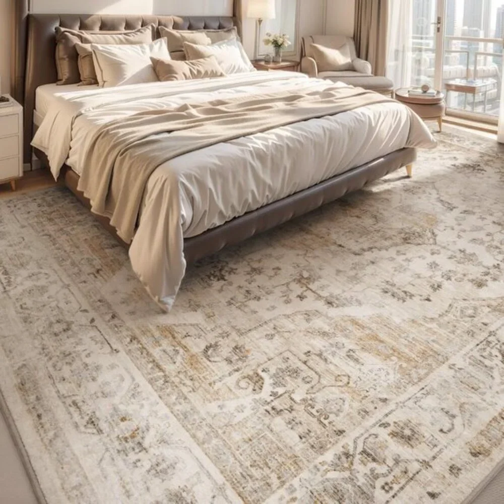 5x7 Beige Vintage Rug, Soft, Non-Slip, Washable Carpet for Home, Room & Office